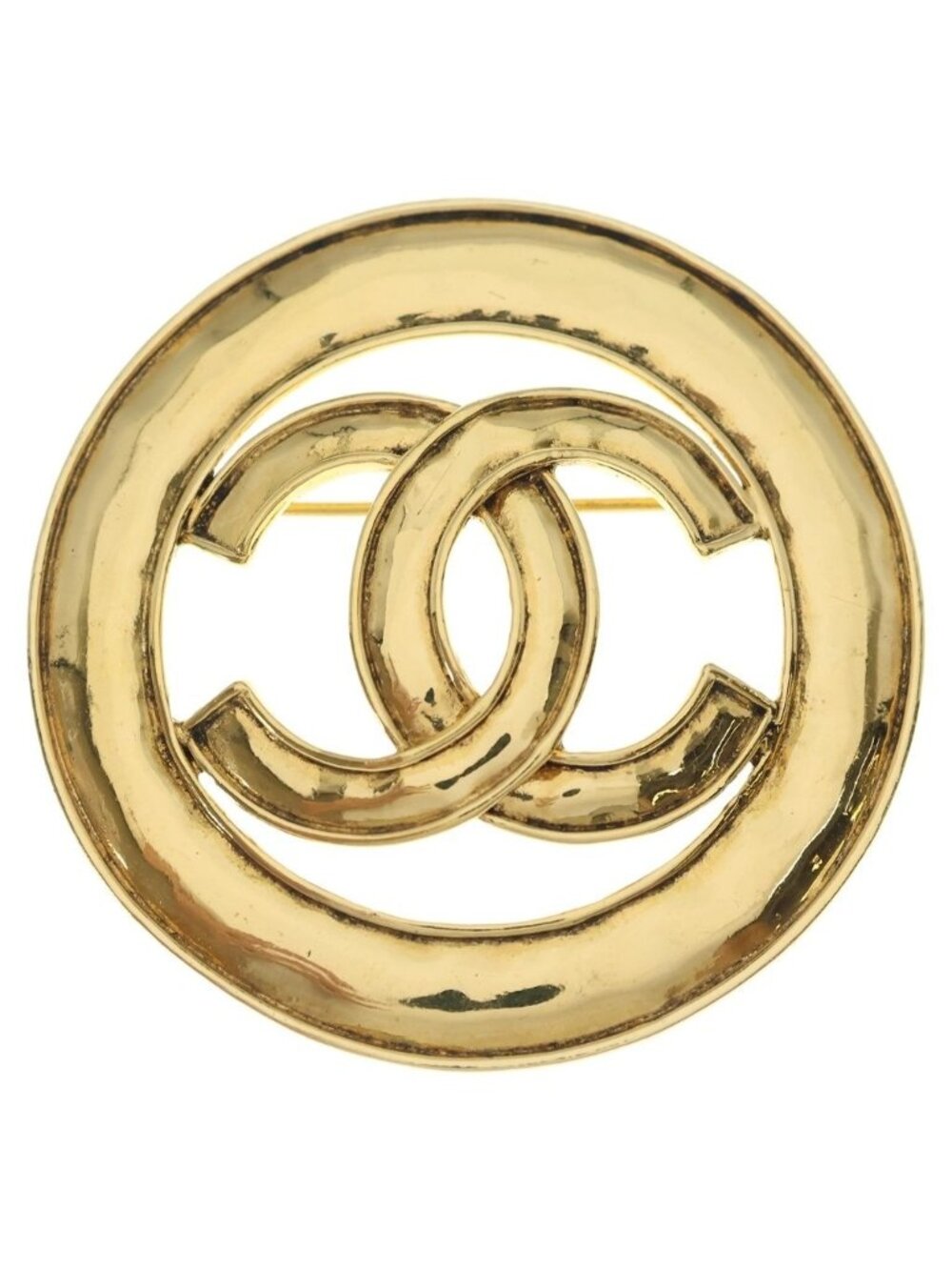 Chanel CC Logo Circle Brooch Pin Badge Gold